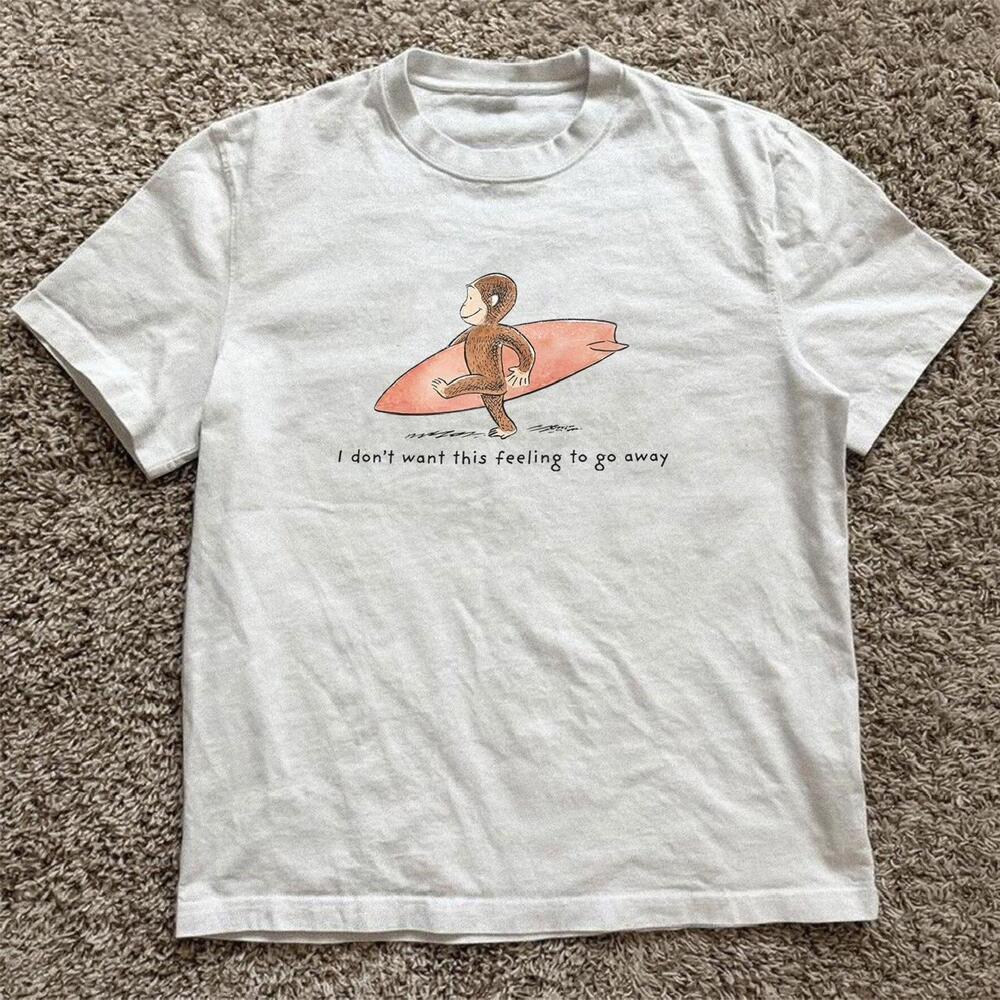 White Curious George Tee With Surfboard